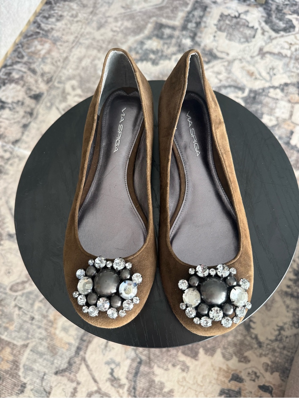Via Spiga Brown Suede Jeweled Toe Ballet Flats SZ 8.5